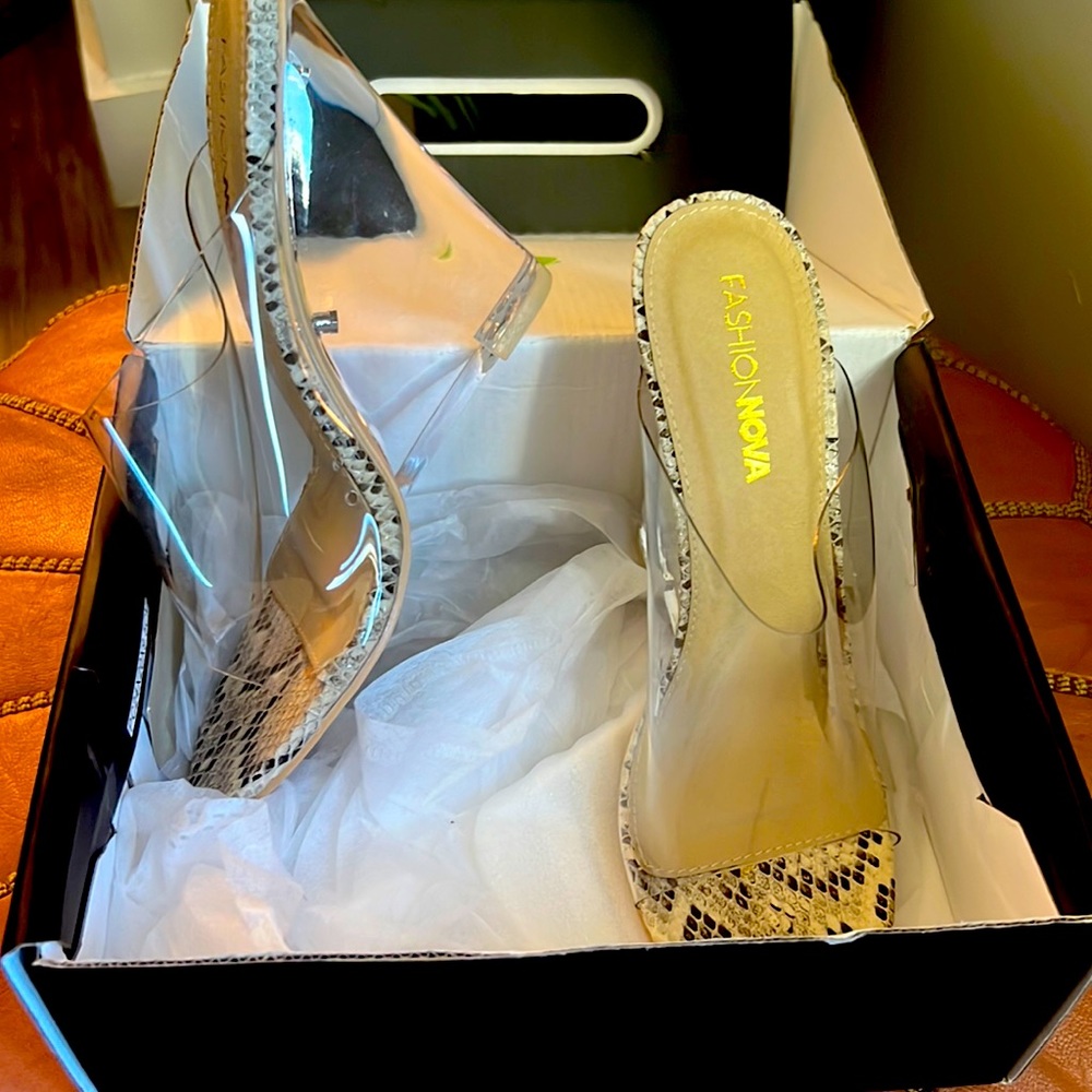 Fashion Nova clear wedge heels